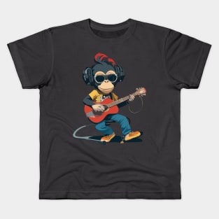 Monkey Play Guitar WIth Sunglasses Kids T-Shirt